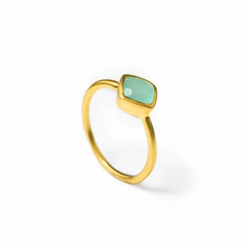 Aqua Chalcedony Gemstone Cushion Shape Gold Vermeil 8mm Rings