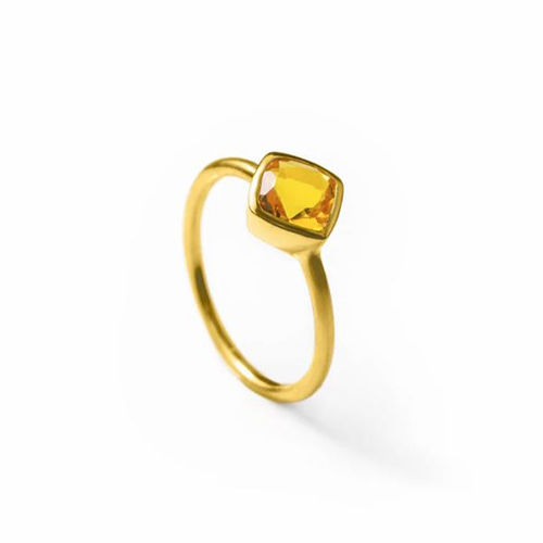 Same As Photo Citrine Quartz Gemstone Cushion Shape Gold Vermeil 8Mm Rings