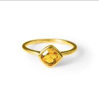 Citrine Quartz Gemstone Cushion Shape Gold Vermeil 8mm Rings