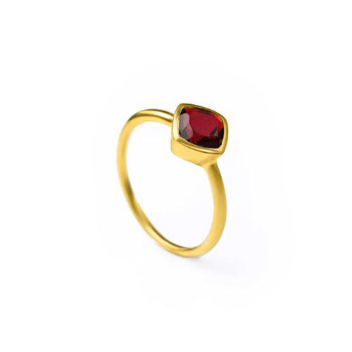 Garnet Quartz Gemstone Cushion Shape Gold Vermeil 8mm Rings