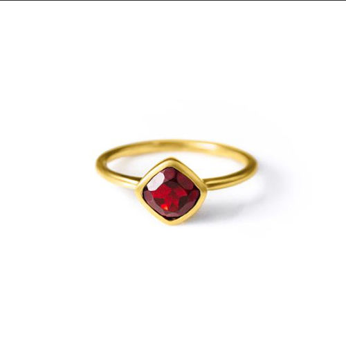 Garnet Quartz Gemstone Cushion Shape Gold Vermeil 8mm Rings