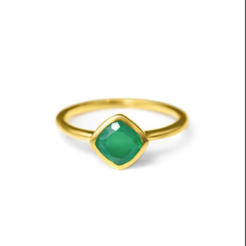Green Onyx Gemstone Cushion Shape Gold Vermeil 8mm Rings