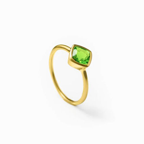 Peridot Quartz Gemstone Cushion Shape Gold Vermeil 8mm Rings