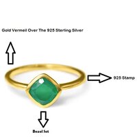 Peridot Quartz Gemstone Cushion Shape Gold Vermeil 8mm Rings