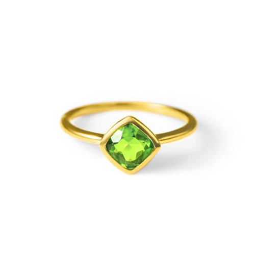 Peridot Quartz Gemstone Cushion Shape Gold Vermeil 8mm Rings