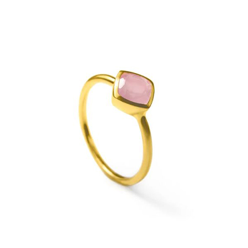 Pink Chalcedony Gemstone Cushion Shape Gold Vermeil 8mm Rings