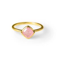 Pink Chalcedony Gemstone Cushion Shape Gold Vermeil 8mm Rings