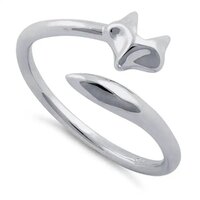 925 Sterling Silver Handmade Cat Fox Face Wrap Around Stacking Open Band