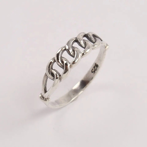 925 Sterling Silver Pretty Handmade Plain Wide Curb Chain style Ring