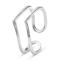 925 Sterling Silver Handmade Unique Adjustable Dual V Band Statement Silver Ring