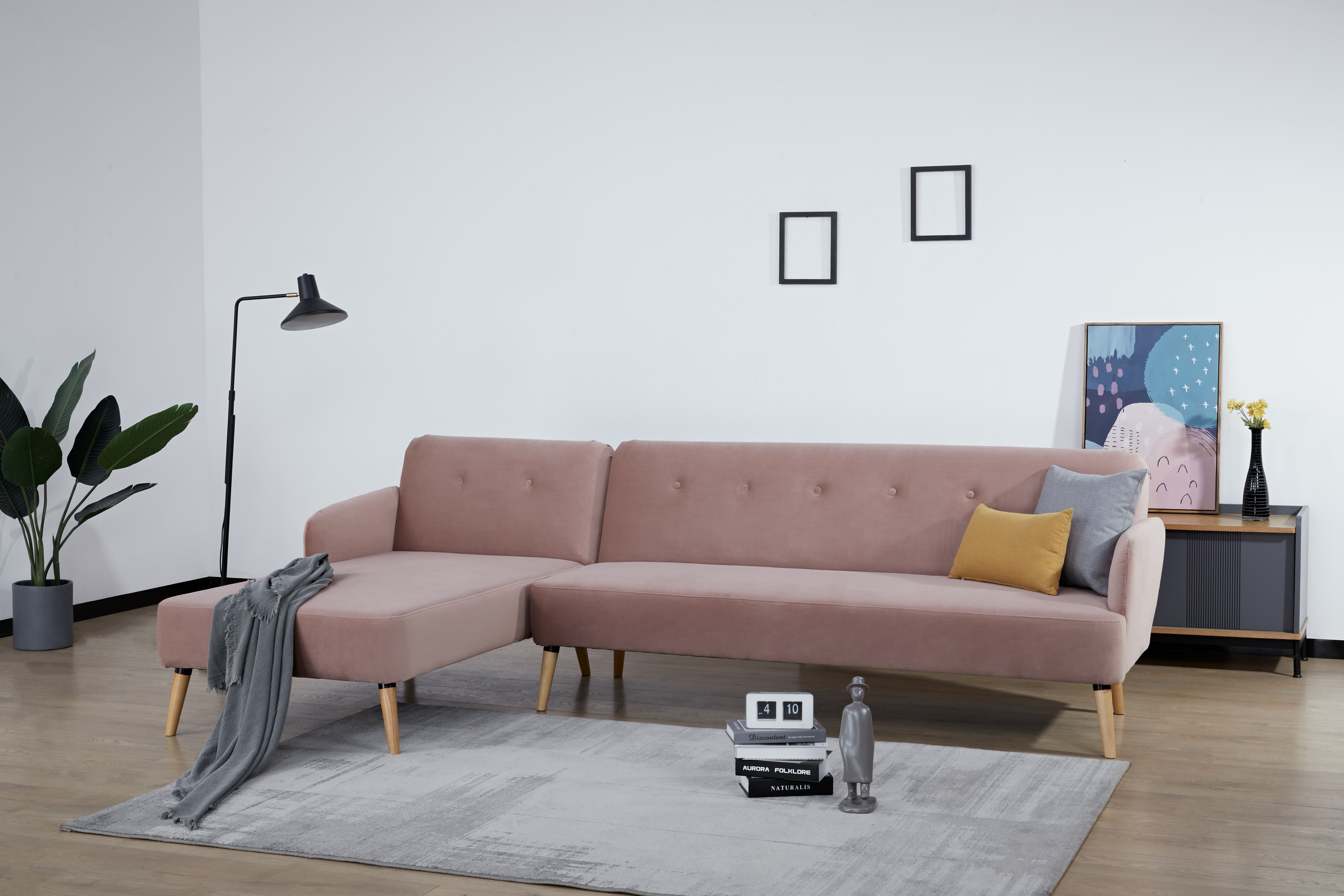 Flippy LHS Sofa Cum Bed in Pink Colour