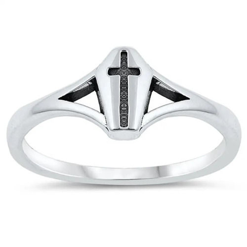 925 Sterling Silver Attractive Handcrafted Cross Silver Plain Coffin Ring