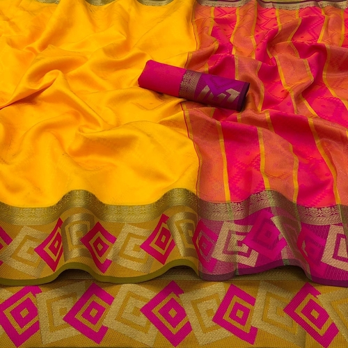 Casual Janki Yellow Soft Lichi Silk Saree