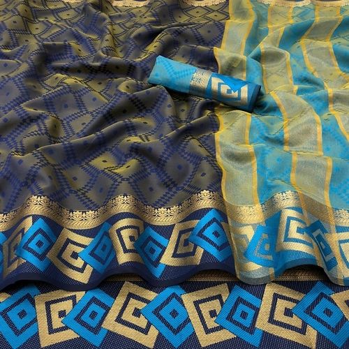 Casual Janki Blue Soft Lichi Silk Saree