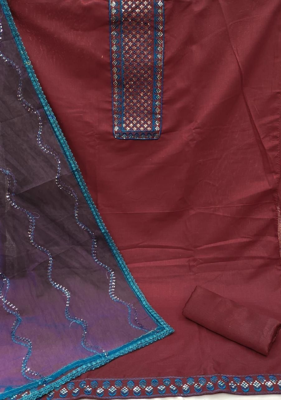 Ami Maroon Slub Cotton Dress Material