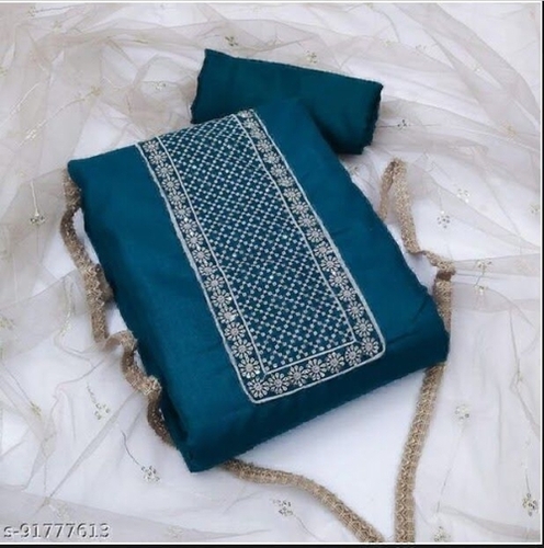 Ami Blue Slub Cotton Dress Material