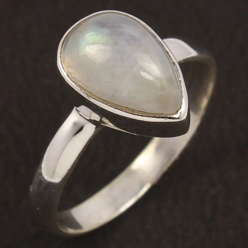 925 Sterling Silver Beautiful Blue Fire Moonstone Pear Shape Simple Ring