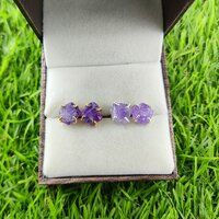 Amethyst Raw Birthstone Gold Vermeil Silver Prong Set Stud Earring