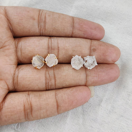 Herkimer Diamond Raw Birthstone Gold Vermeil Silver Prong Set Stud Earring