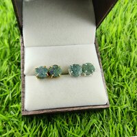 Emerald Raw Birthstone Gold Vermeil Silver Prong Set Stud Earring