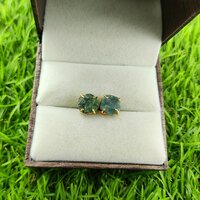 Emerald Raw Birthstone Gold Vermeil Silver Prong Set Stud Earring