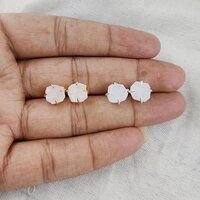 Rainbow Moonstone Raw Birthstone Gold Vermeil Silver Prong Set Stud Earring