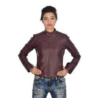 Women Genuine Leather Jacket - Full Sleeve, Zip Closer Type | Elegant Brown Plain Design For Party Wear