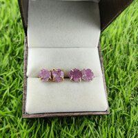 Ruby Raw Birthstone Gold Vermeil Silver Prong Set Stud Earring