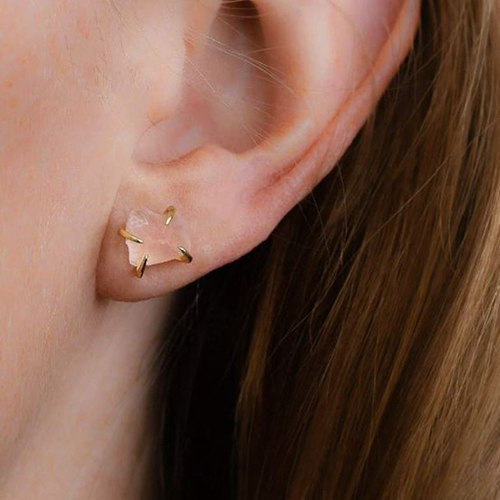 Ruby Raw Birthstone Gold Vermeil Silver Prong Set Stud Earring