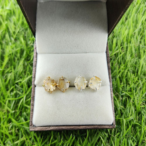 Citrine Raw Birthstone Gold Vermeil Silver Prong Set Stud Earring