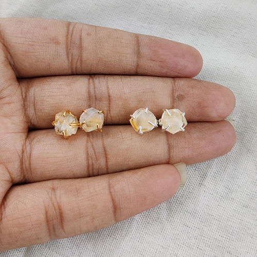 Citrine Raw Birthstone Gold Vermeil Silver Prong Set Stud Earring