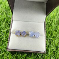 Tanzanite Raw Birthstone Gold Vermeil Silver Prong Set Stud Earring Size: 8-10mm