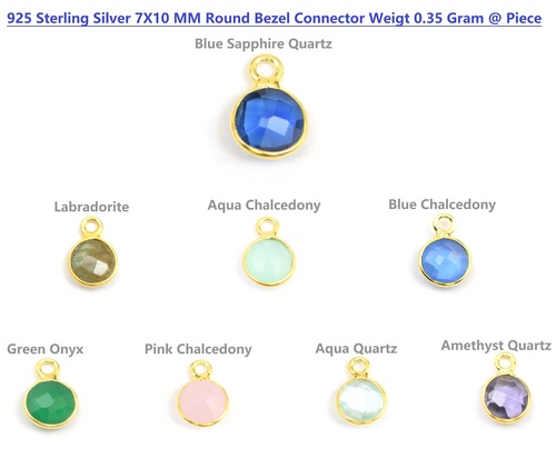 925 Sterling Silver Round Shape Gemstone Bezel Connector