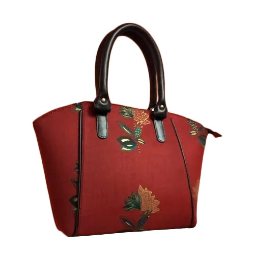 Maroon Cotton And Rayon Printed Ladies Hand Bag