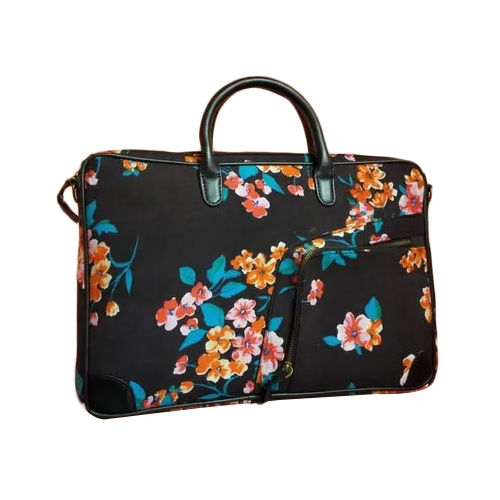 Black-Multicolor Ladies Fabric Cotton Laptop Handbag