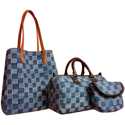 Blue-White-Brown Ladies Cotton Bag Set