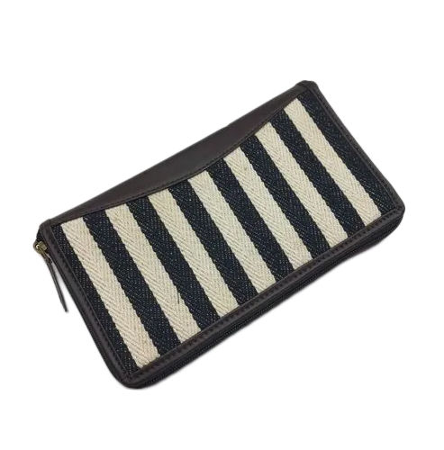 Black-Off White Unisex Zipper Indigo And Jacquard Fabric Wallet