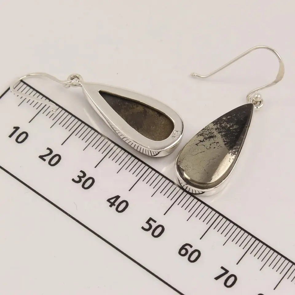 925 Sterling Silver Attractive Apache Gold Dangle And Drop Pear Stone Earrings