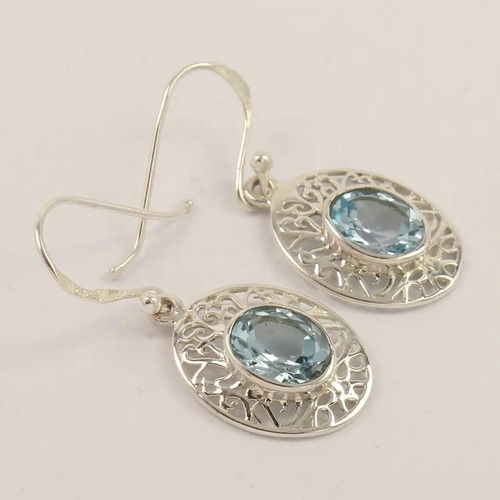 Shivam Made in India .925 Sterling Silver Blue Chalcedony Earrings