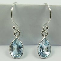 925 Sterling Silver Natural Blue Topaz Pear Gemstones Cute Drop Earrings