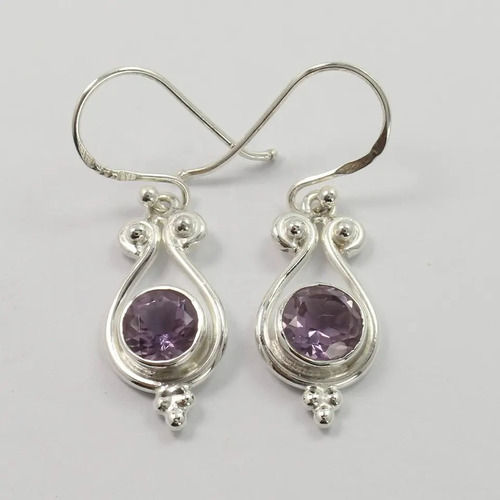 925 Sterling Silver Beautiful Natural Amethyst Round Designer Earrings Gender: Women