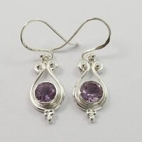 925 Sterling Silver Beautiful Natural Amethyst Round Designer Earrings