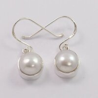 925 Sterling Silver Unique AAA freshwater Round Pearl Dangle Earrings