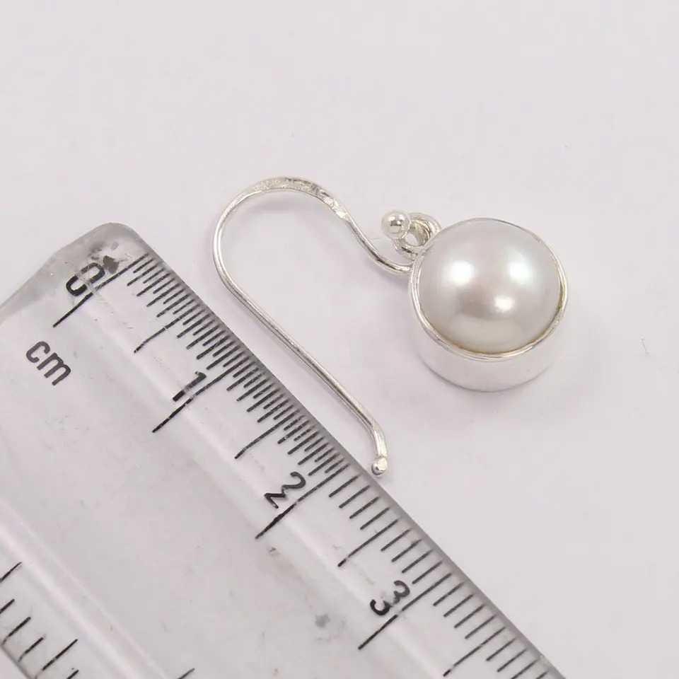 925 Sterling Silver Unique AAA freshwater Round Pearl Dangle Earrings