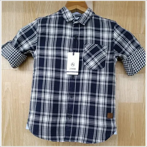 Kids Check Shirt - 100% Cotton, Custom Size & Color | Full Sleeves, Classic Collar, Washable, Stylish Check Pattern, Side Pockets