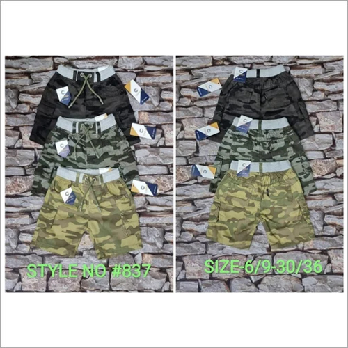 Kids Shorts - Denim, All Size, Customized Color | Stretchable Fabric, Adjustable Belt, Unique Army Print, Two Side Pockets