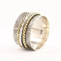 925 Sterling Silver Unique Silver Golden Brass Two Tone Spinner Rings