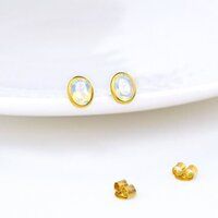 Opalite Quartz Gemstone Oval Shape 8x12mm Gold Vermeil Bezel Stud