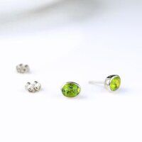 Peridot Quartz Gemstone Oval Shape 8x12mm Gold Vermeil Bezel Stud