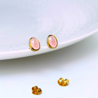 Pink Chalcedony Gemstone Oval Shape 8x12mm Gold Vermeil Bezel Stud